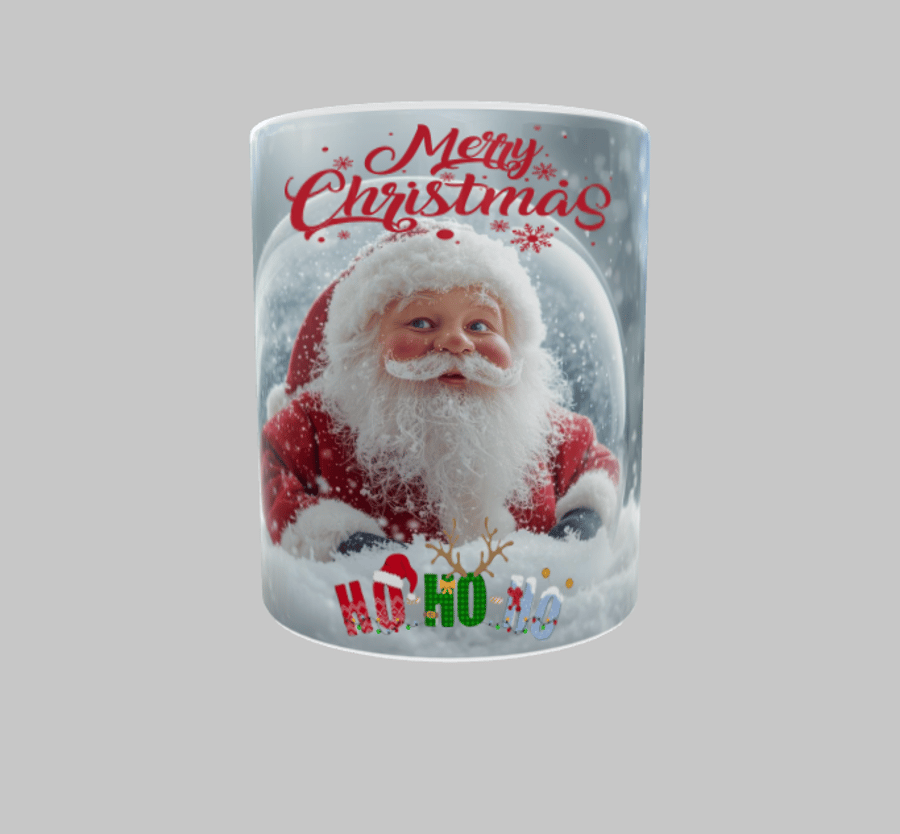 Merry Christmas Santa Mug Festive 11oz Ceramic Coffee Cup Gift Santa Snow Globe