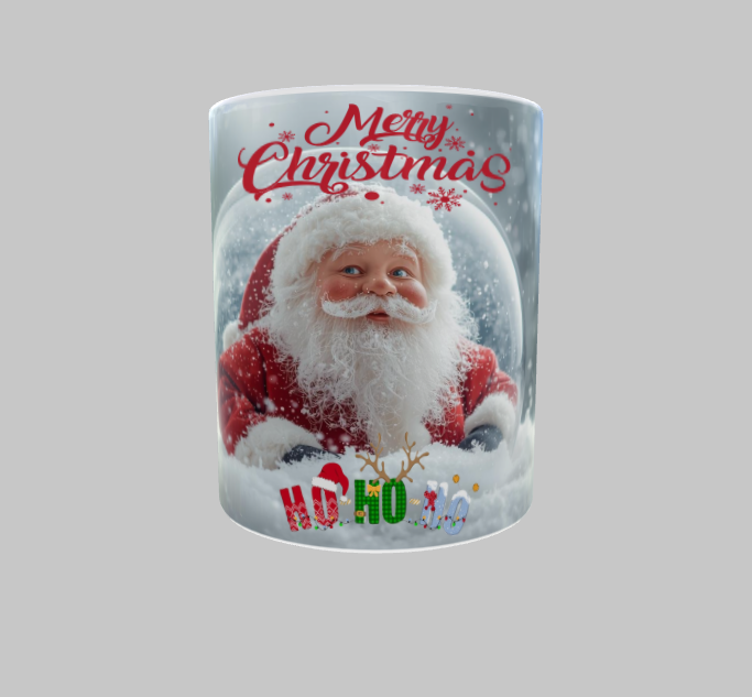 Merry Christmas Santa Mug Festive 11oz Ceramic Coffee Cup Gift Santa Snow Globe
