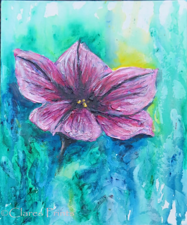 Petunia Art Original Acrylic Painting on Canvas OOAK Flower