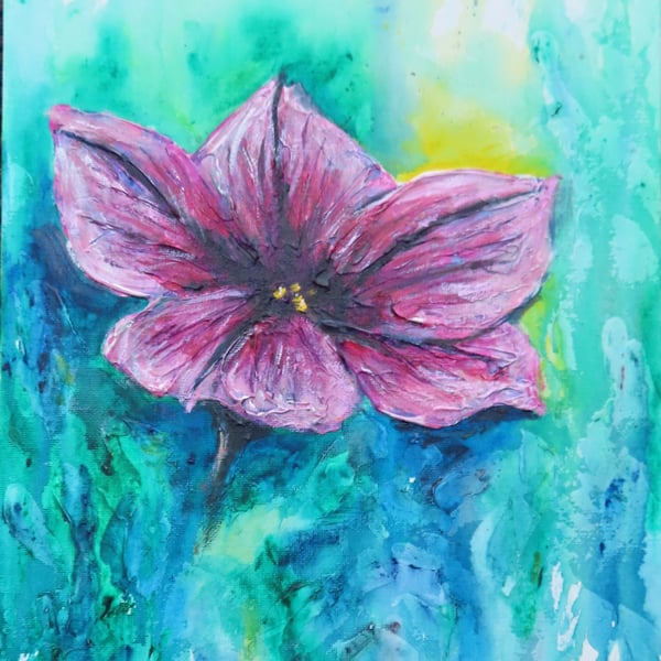 Petunia Art Original Acrylic Painting on Canvas OOAK Flower