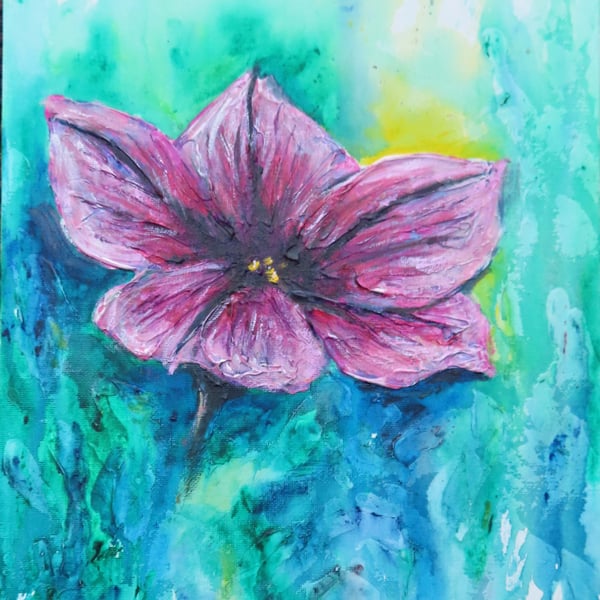 Petunia Art Original Acrylic Painting on Canvas OOAK Flower