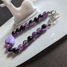 Purple&black beaded bracelet with heart 