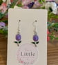 Purple Tulip Dangle Earrings, Enamel Floral Charms, Handmade Jewellery