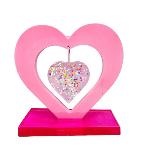 Handmade Pink Resin Memorial Love Heart With Stand Home Decor Ornament 
