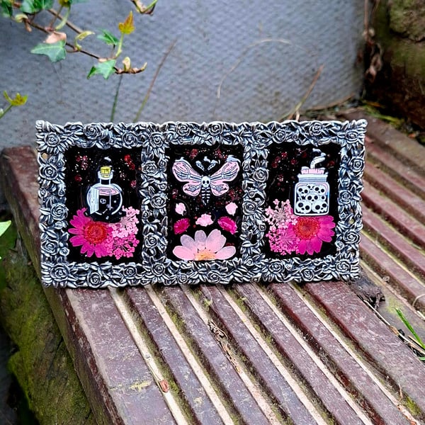 Vintage Gothic Botanical Mini Photo Frame Floral Witch Potion Spooky Cute