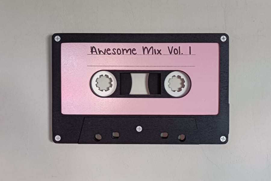 Large candy pink retro cassette tape wall art