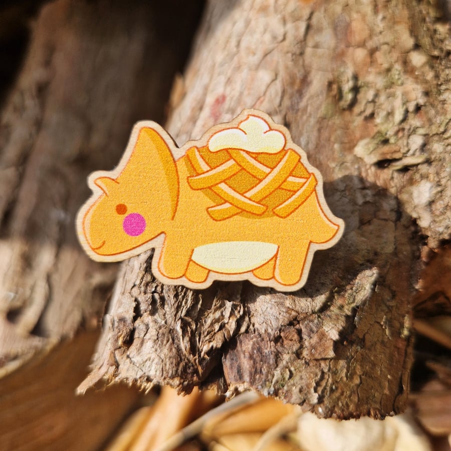 Dinosaur Pin, Triceratops, Dinosaur Gift, Pumpkin Pie, Dinosaur Brooch, Dino