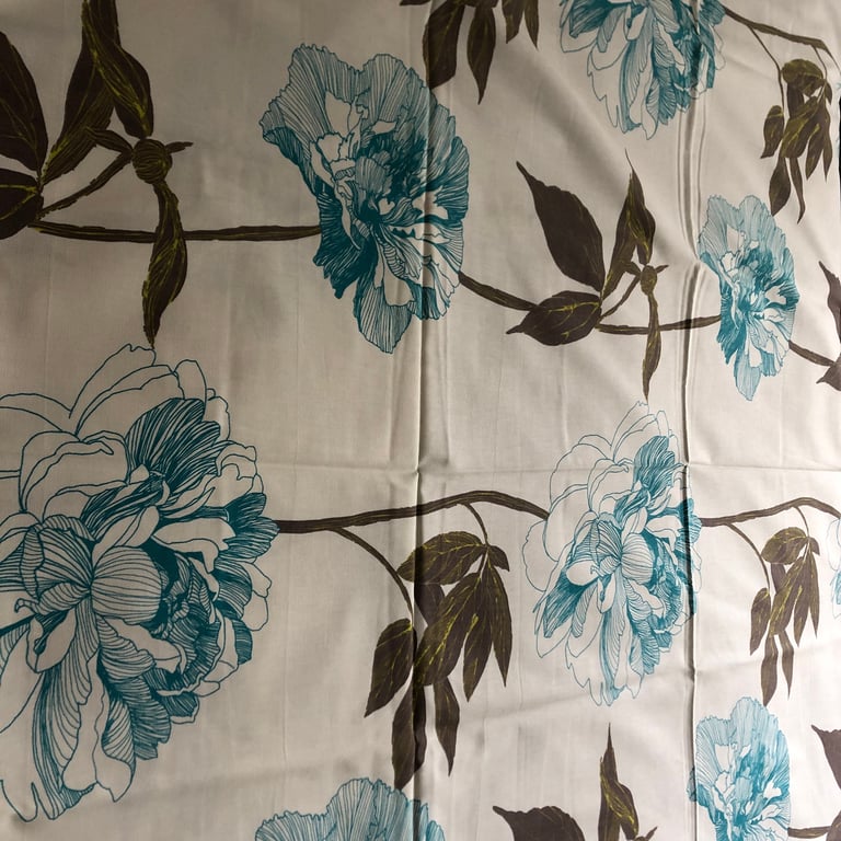 4.10 Metres 161" Duck Blue Brown Large Flower Fabric Modern Floral 54"W