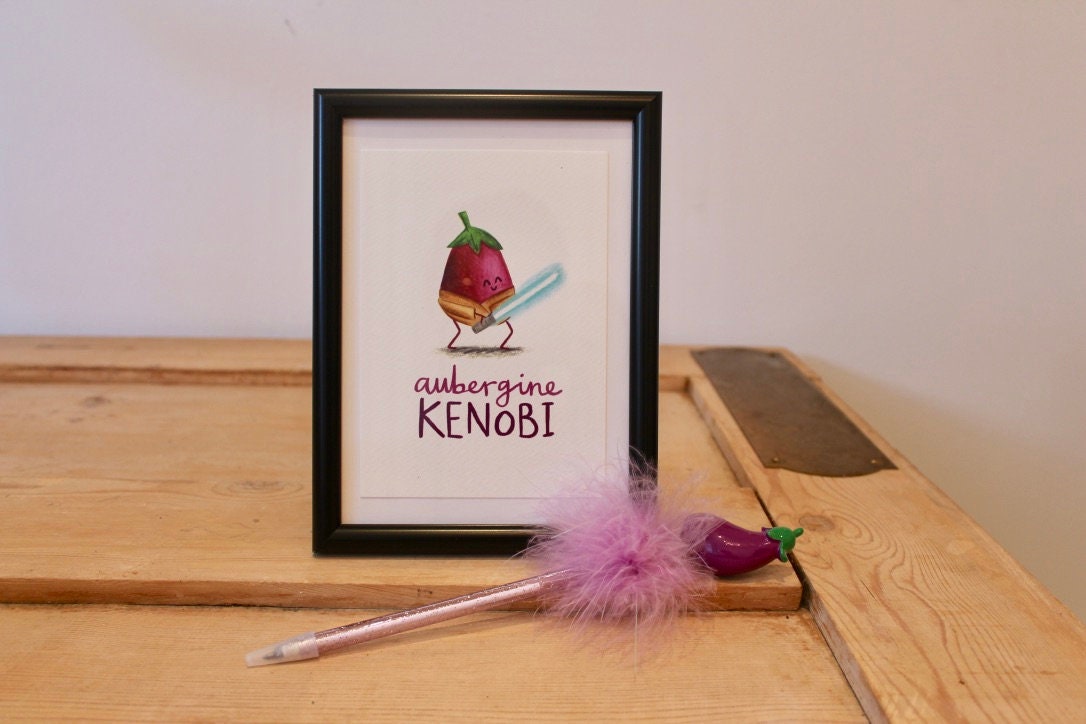 Aubergine Kenobi - Obi-wan - Star Wars Pun - Postcard - A6 Print