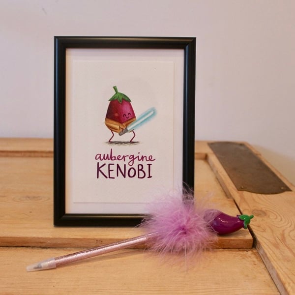 Aubergine Kenobi - Obi-wan - Star Wars Pun - Postcard - A6 Print