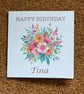 Floral Birthday Card Watercolour Bouquet, Personalised Foiled Message (6x6 Inch)