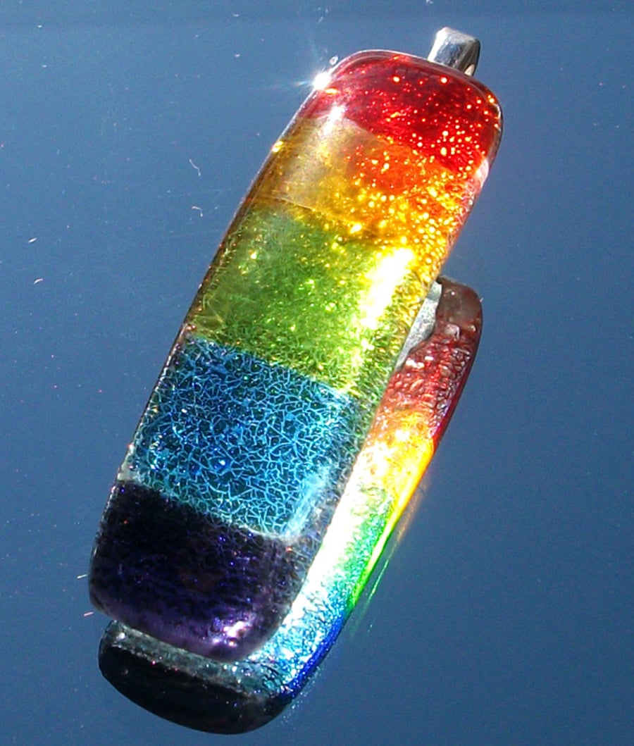 Rainbow dichroic silver pendant