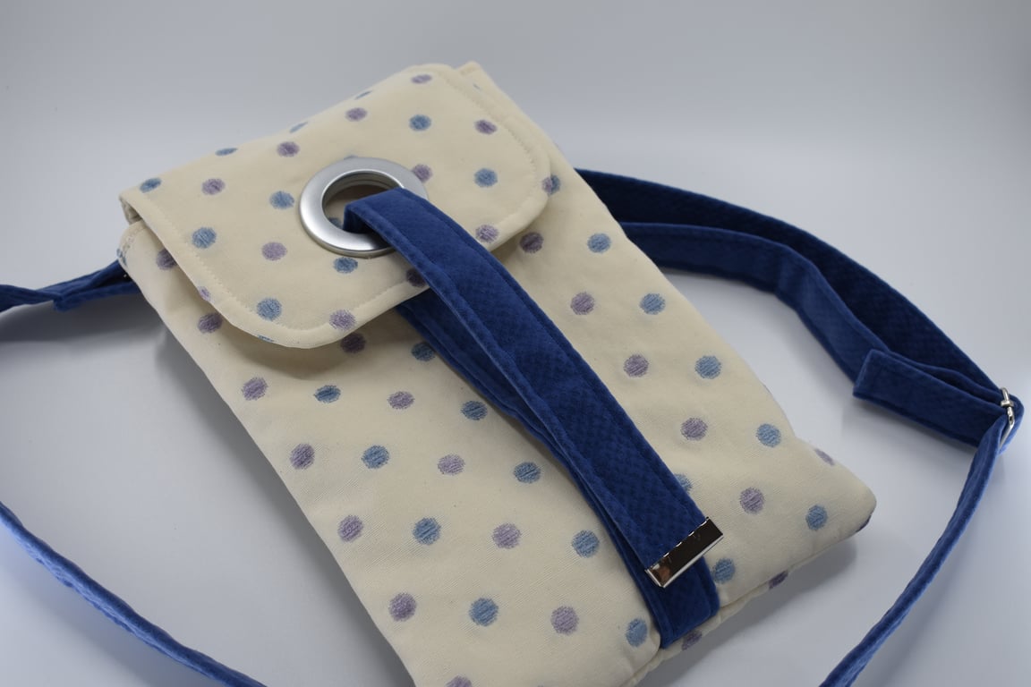 Stylish blue and white shoulder handbag. Unique and a great gift.