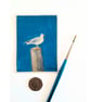 Original ACEO Miniature Seagull Painting , Watercolour and Gouache