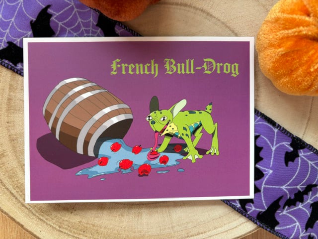Hallowed Hounds- French Bull-Drog Halloween A6 Postcard