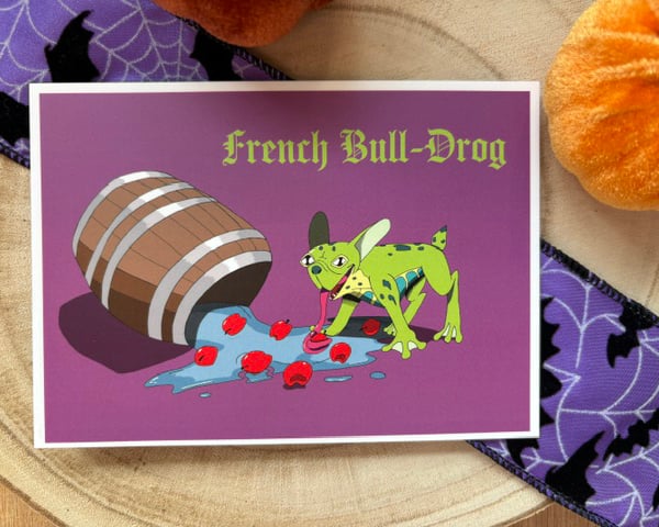 Hallowed Hounds- French Bull-Drog Halloween A6 Postcard