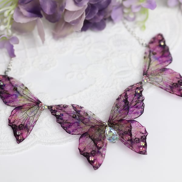 Fairy Wing Necklace Statement Collar Pink Fantasy Fairycore Cottagecore Gift