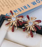 Firework-Inspired Red Stud Earrings with Heart Zircon Accent