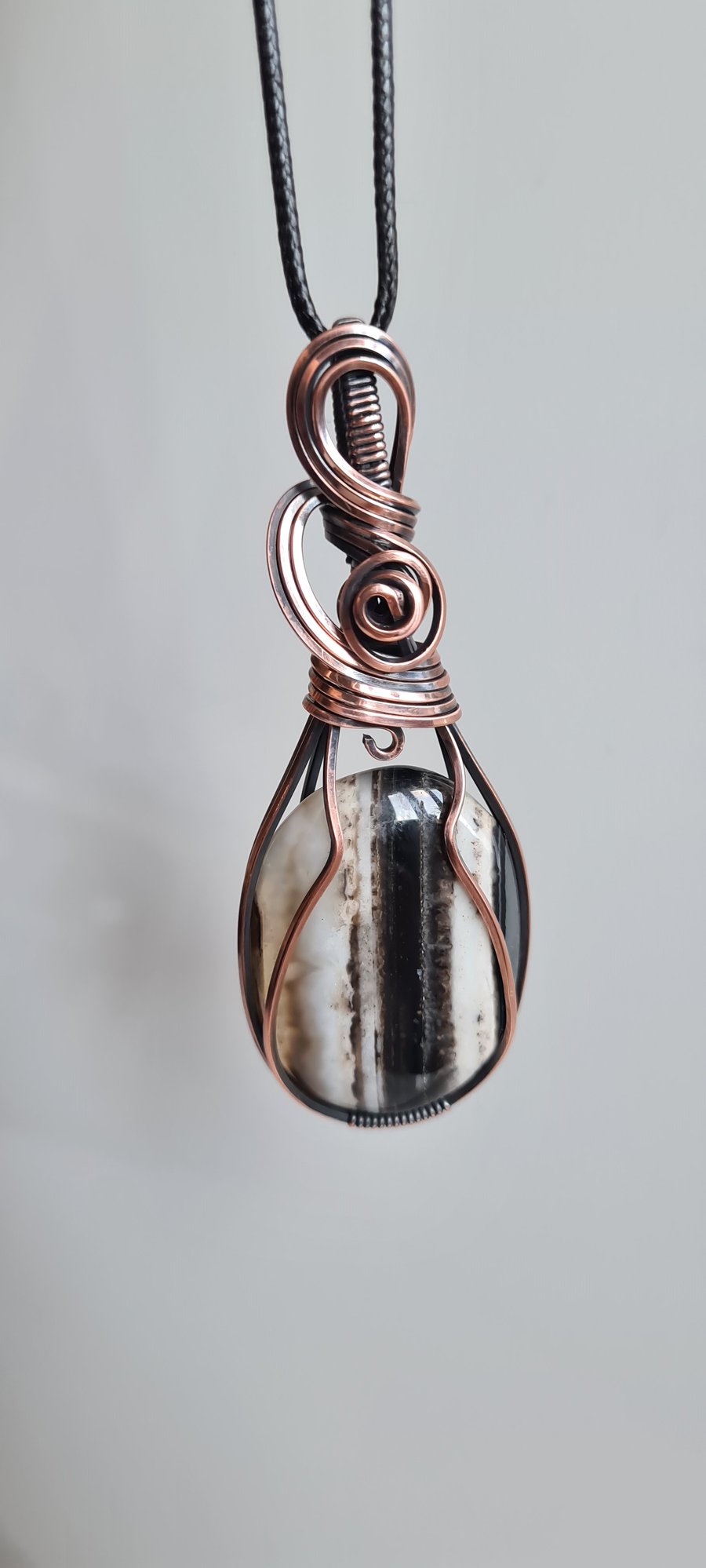 Handmade Natural Black & White Onyx & Copper Pendant Necklace Gift Boxed