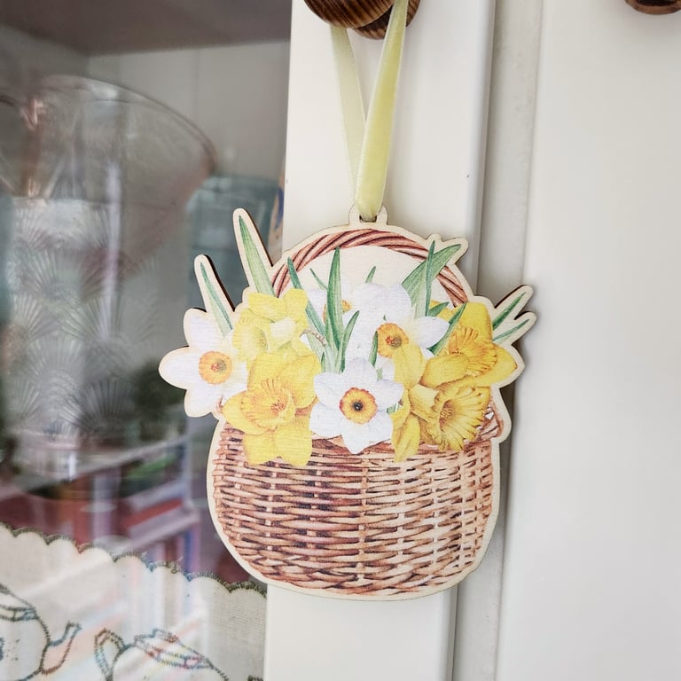 Wooden Daffodil Flower Hanging Decoration for Spring