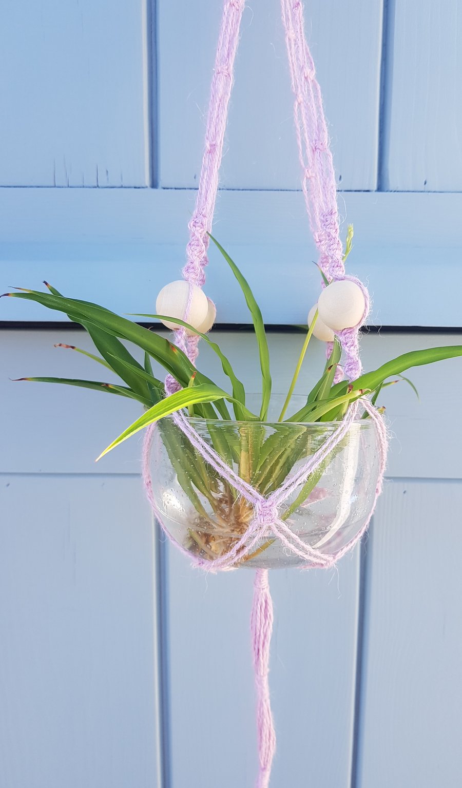 Seconds Sunday rustic macrame plant holder hanging basket with wooden beads