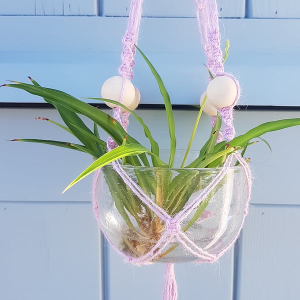 Seconds Sunday rustic macrame plant holder hanging basket with wooden beads