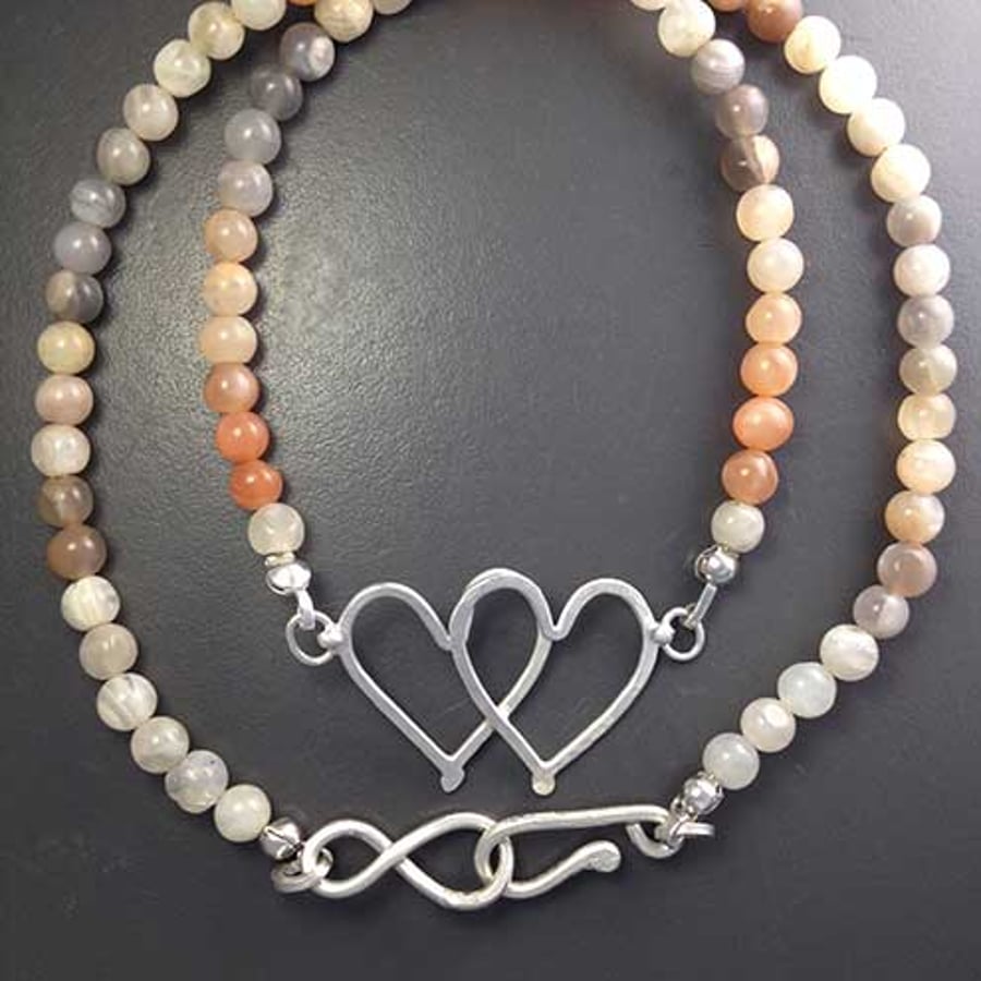 Moonstone joined hearts necklace