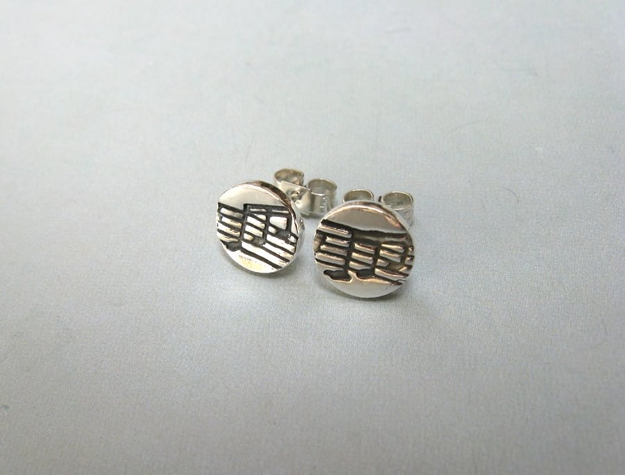 Fine silver stud earrings with musical notes