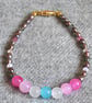Femboy Pride Bracelet with Glass Beads, Pink-Grey Oval Glass Pearls, & Crystals - Image 2