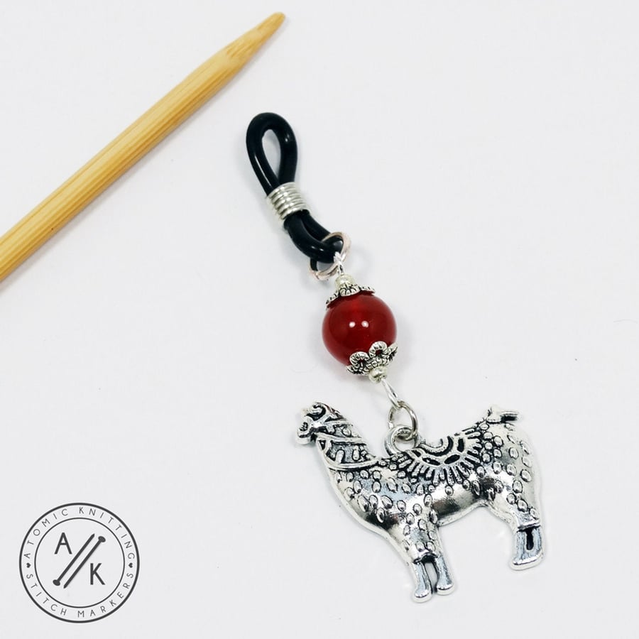 Knitting Needle Holder - Carnelian & Llama- Knitting Needle Hugger Minder up to 