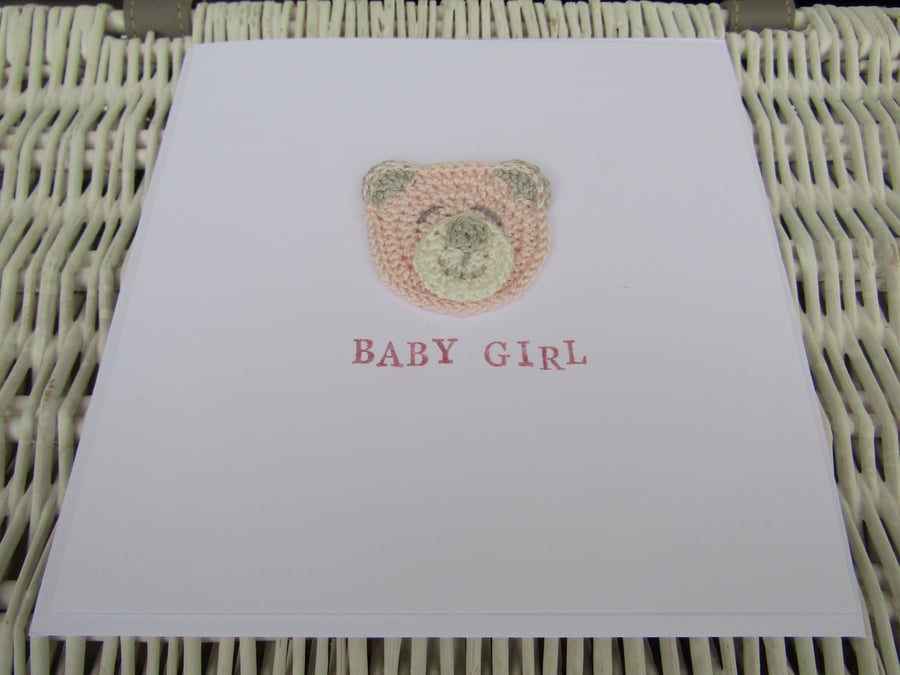 Crochet teddy baby girl card 