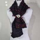 Black Scarfette with Pink Contrasting Stripes .