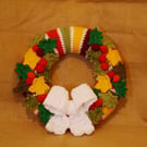 Jolly Holly Crochet Wreath, Holly, berries, stars, bow. sparkle 