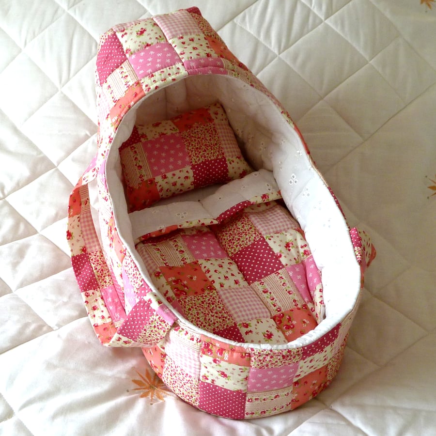 Dolls Carrycot with patchwork design