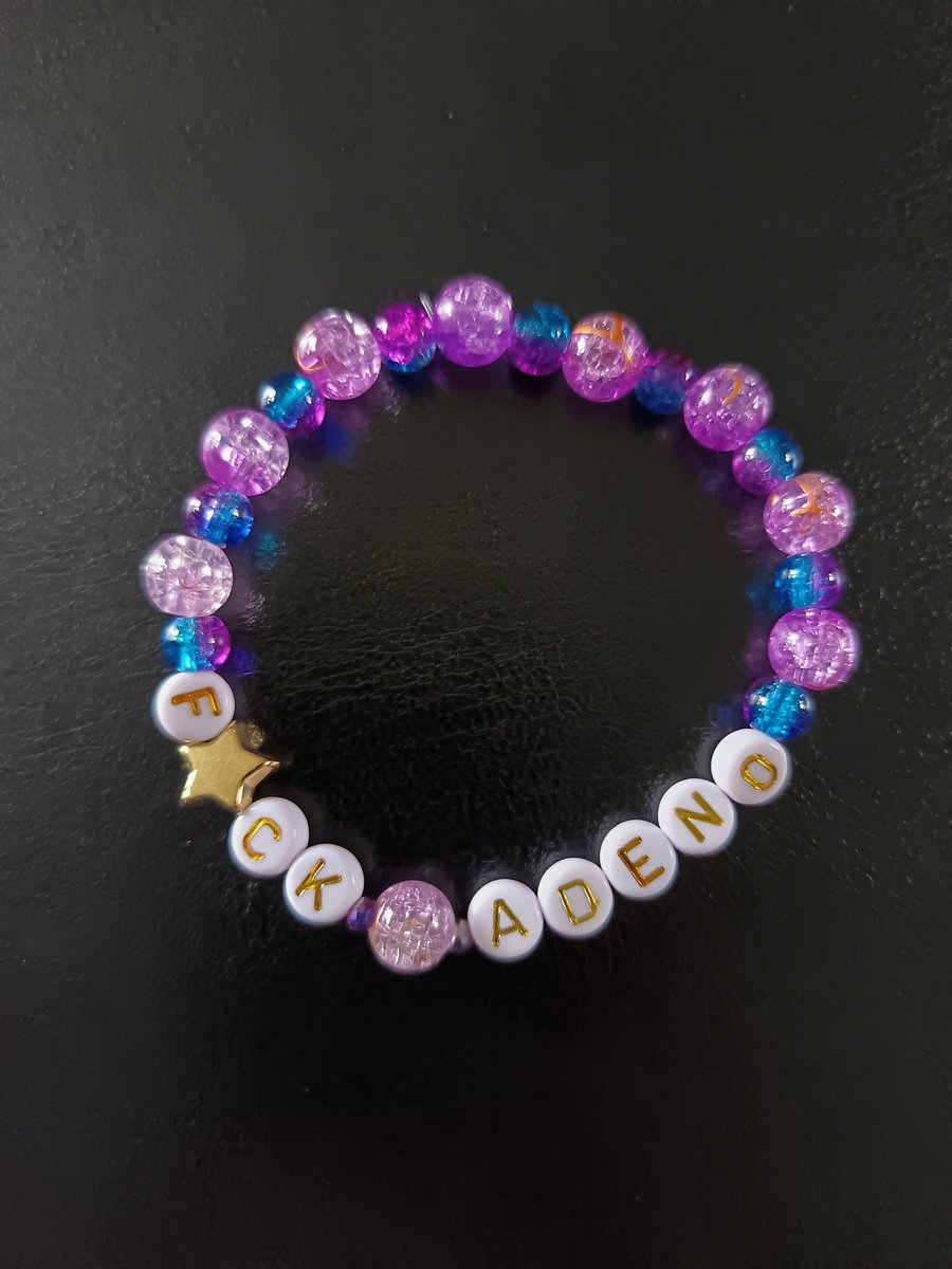 Elasticated adenomyosis letter and star bracelet with purple and blue beads