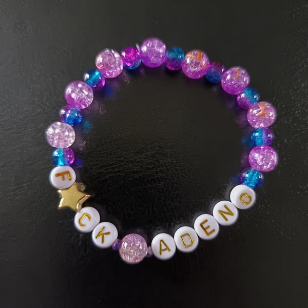Elasticated adenomyosis letter and star bracelet with purple and blue beads