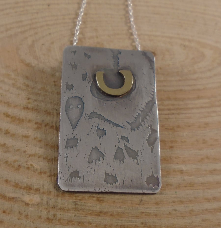 Sterling Silver and Brass Half Owl Face Necklace