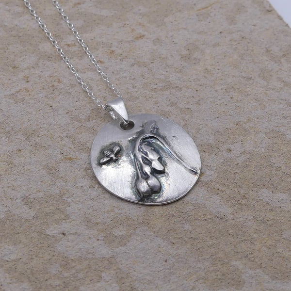 Recycled Sterling Silver Real Cranes-bill Flower Mould Pendant Necklace & Bee.