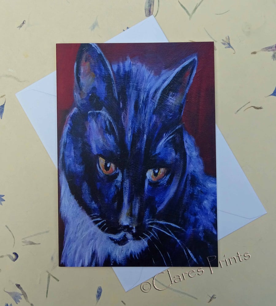 Black and White Cat Blank Greeting Card From my Original Art Acrylic Painting