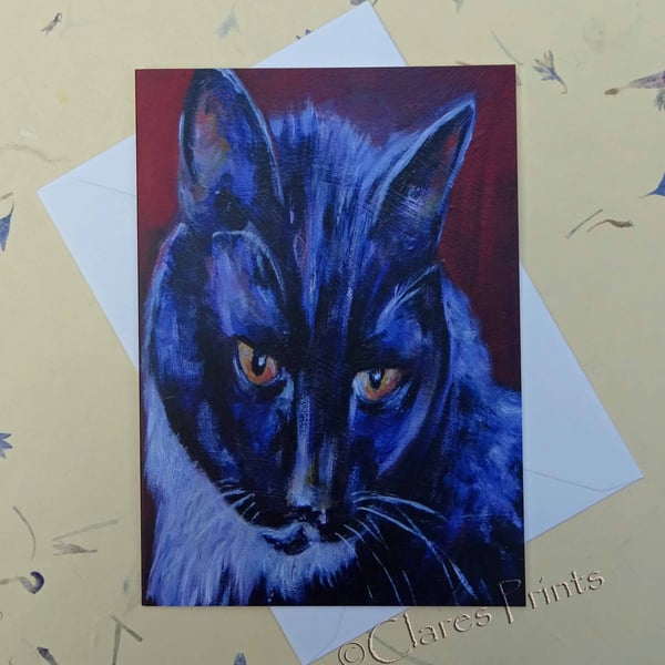 Black and White Cat Blank Greeting Card From my Original Art Acrylic Painting