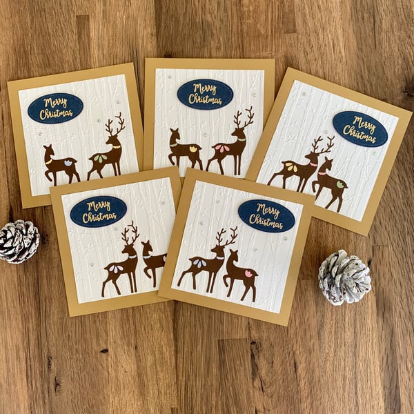 Handmade Reindeer Christmas Cards - Pack of 5