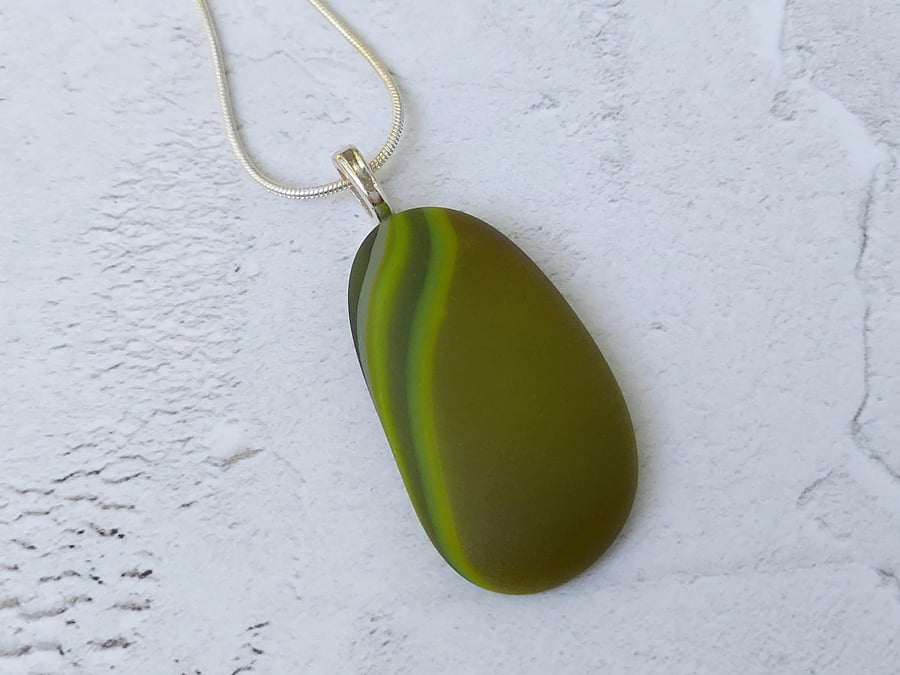 Olive green glass pebble pendant