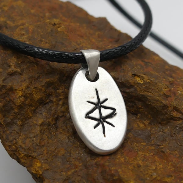 Sterling Silver Protection Bindrune Pendant Necklace, 25th Anniversary, Handmade