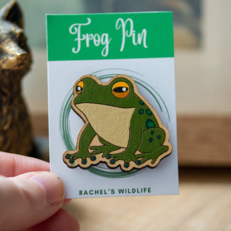 Frog Wooden Pin Badge – Hand-Painted Pond Life Brooch