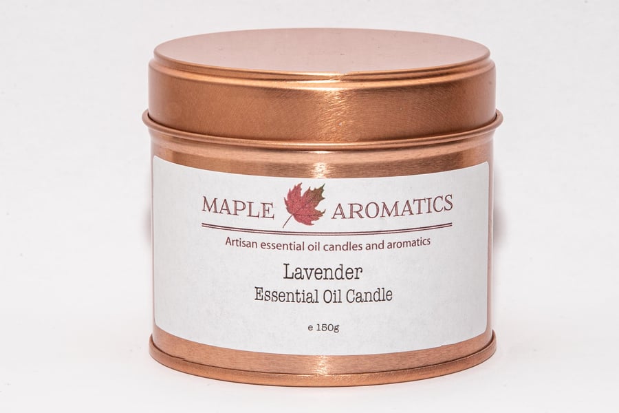 Maple Aromatics Lavender Essential Oil and Soy Wax Rose Gold 150g Candle Tin