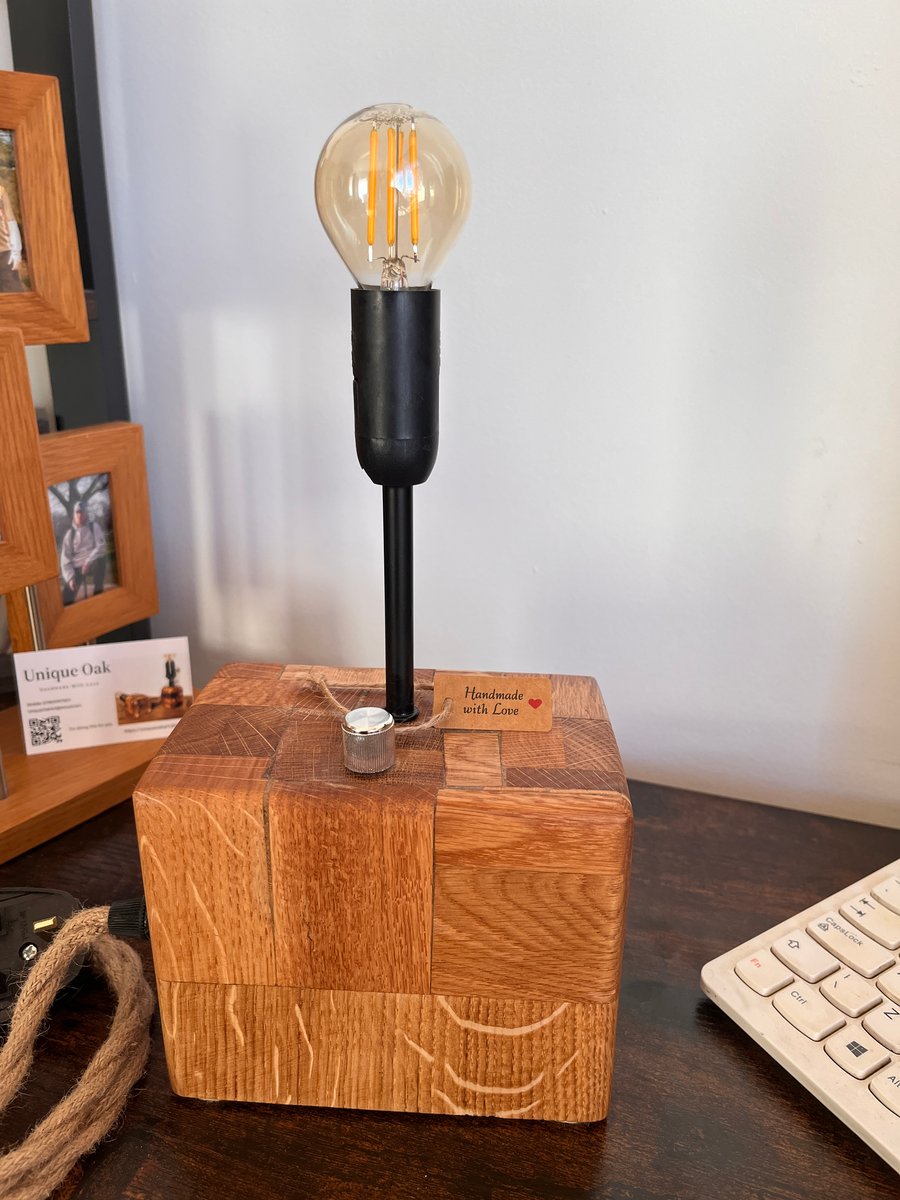 Handmade Oak Desk Lamp, Reclaimed wood