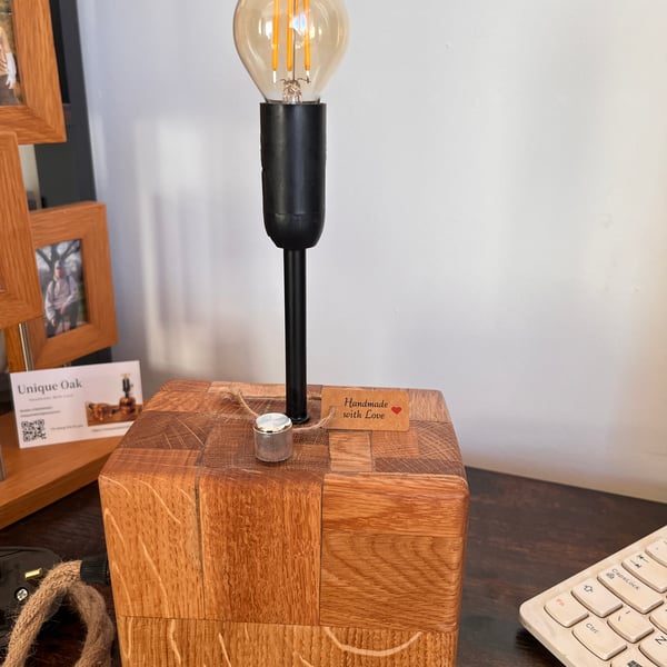 Handmade Oak Desk Lamp, Reclaimed wood
