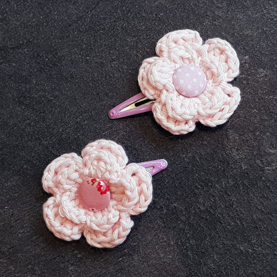 Baby Pink Crochet Flower Clips