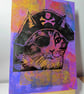 Pirate Cat One off Hand-Pulled Linocut & Gelli Print Pink - Image 3