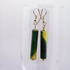 Long thin yellow and green paper beaded earrings